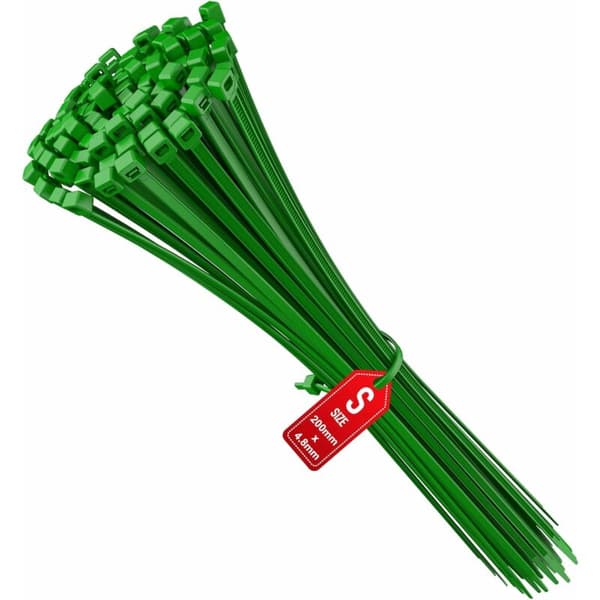 Kabelbindere 200 mm x 4,8 mm, Kabelbindere, Rilsan Nylon Kabelbindere, Kabelbindere 200 mm, Grøn Farve, Pakke med 100 Styk