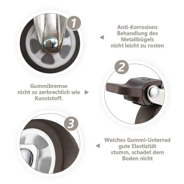 M8 gängade stamgummi Robusta svänghjul för vagn, arbetsbord, möbler, 1,5 tum, gängdiameter: 8 mm, längd 20 mm, 2 st