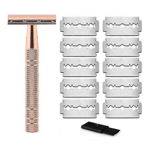 Roséguld barbermaskine Klassisk dobbeltbladet barberkniv til mænds barbering og hårfjerning til kvinder 10 barberblade Rose Gold Rose Gold