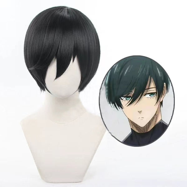 Rin Itoshi Cosplay Parykk BLUE LOCK Itoshi Rin Parykk 30cm Grønn/Blå