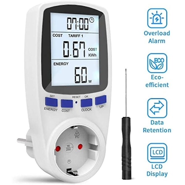 Smart spenningstester detektor stor LCD-skjerm 3680W overbelastningsvern 7 moduser med skrutrekker