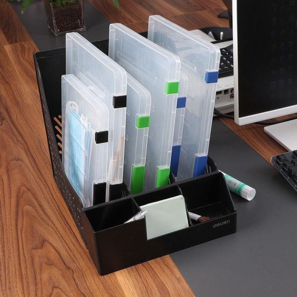A4 Filopbevaringsboks Transparent Plast Filboks Kontor Desk Papir Opbevaringsboks Sort
