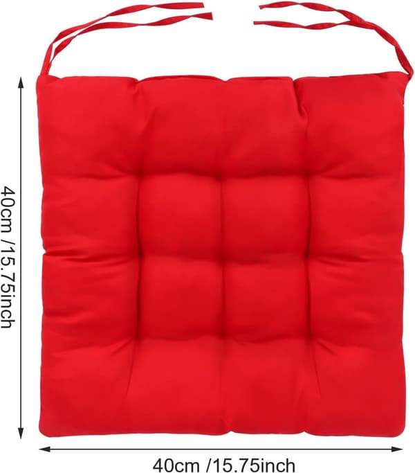4-pak stolehynder, bløde vaskbare sædepuder i polyester med bindebånd til spise-, have- og kontorstole, rød 40x40 cm