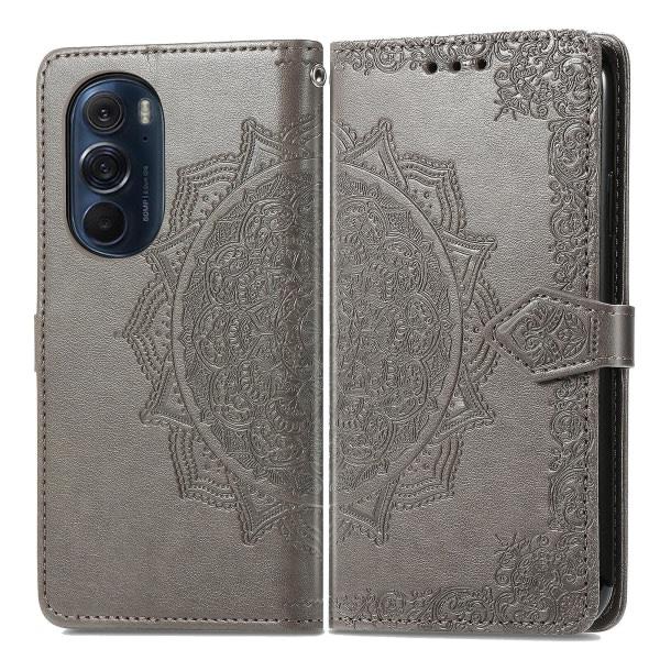 Fodral för Motorola Edge X30 Cover Emboss Mandala Läderplånbok Magnetisk Flip Case Korthållare - Grön Grå A