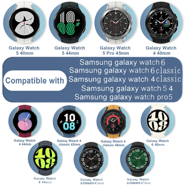 Silikone rem til Samsung Galaxy Watch 6 Classic 47mm 43mm/4 classic 46mm 42mm Armbånd Galaxy Watch 5/5pro 45mm/4/6 40mm 44mm Hvid White Watch 4-4Classic
