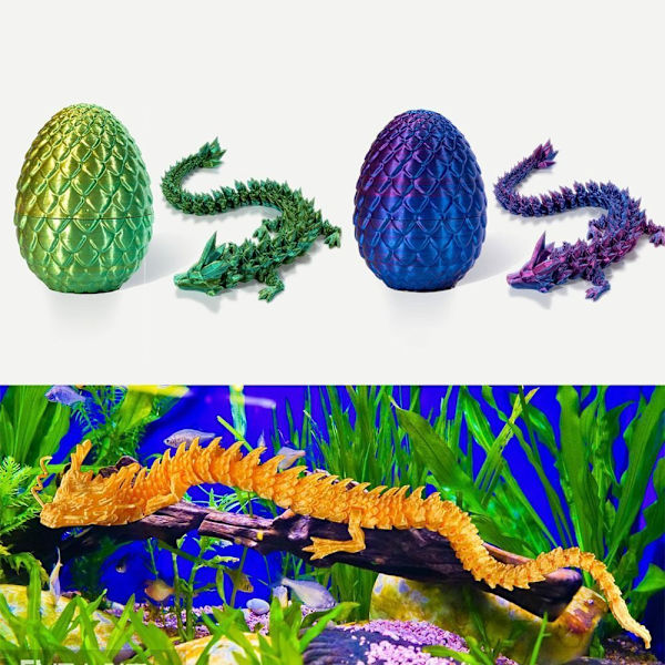 3D-tryckt ledad drake med drakägg 3D-tryckta kristalldrakleksaker laser violet