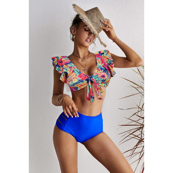 CDQ Printed bikini med hög midja och utskärningar LC43540-Blue MCDQ