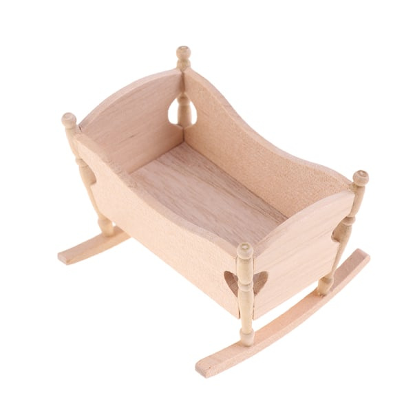 1:12 Dukkehus Miniature Træ Baby Vugge Legetøjsseng