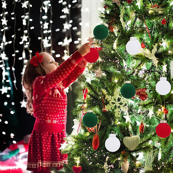 2,63 tum julgranskulor, handgjorda oförstörbara dekorationer för jul (röd grön vit, 12 st) Red Green White