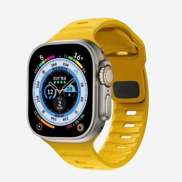 Silikone Rem til Apple Watch Band 49mm 44mm 45mm 40mm 41mm 42mm 38mm Ultra 2 Sport Correa Armband iwatch Series 9 8 7 6 5 se yellow