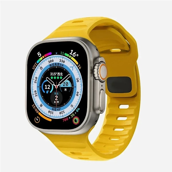Silikonrem för Apple Watch Band 49mm 44mm 45mm 40mm 41mm 42mm 38mm Ultra 2 Sport Armband iwatch Series 9 8 7 6 5 se yellow