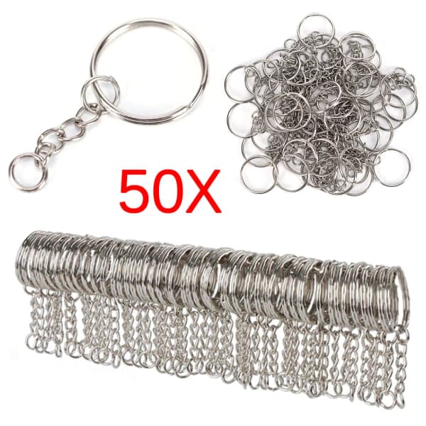 50 STK 25mm Polerede Sølv Nøglering Nøglering Split Ring Kort