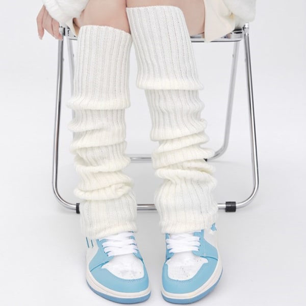 Lange sokker til damer, høst vinter benvarmere strikkede fodvarmere White ONESIZE White ONESIZE