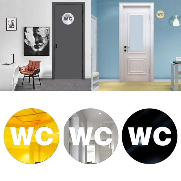 Toalettskyltar Självhäftande Badrumsskyltar Tjock Akryl Runda WC-Dekaler för Dörr Guld