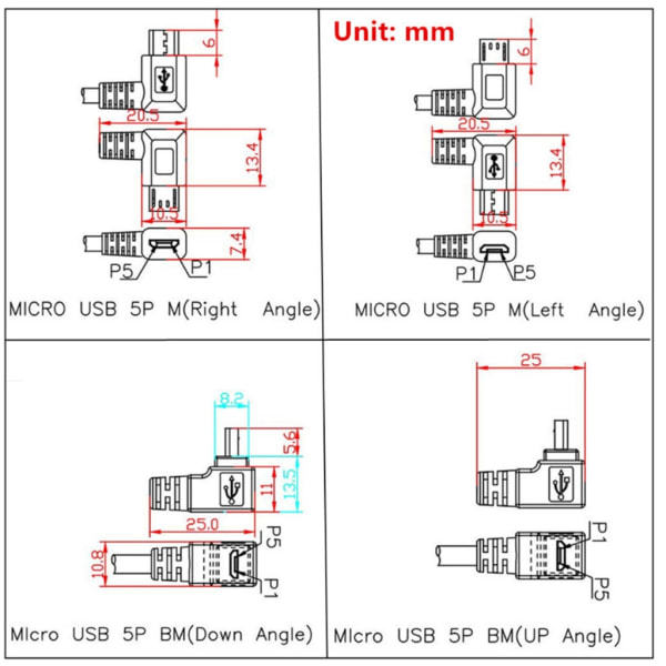 90 Graders Retvinklet Micro USB 5P Han til USB 3.1 Type-C Hun Konverter Adapter Kabel Datatransfer 30cm