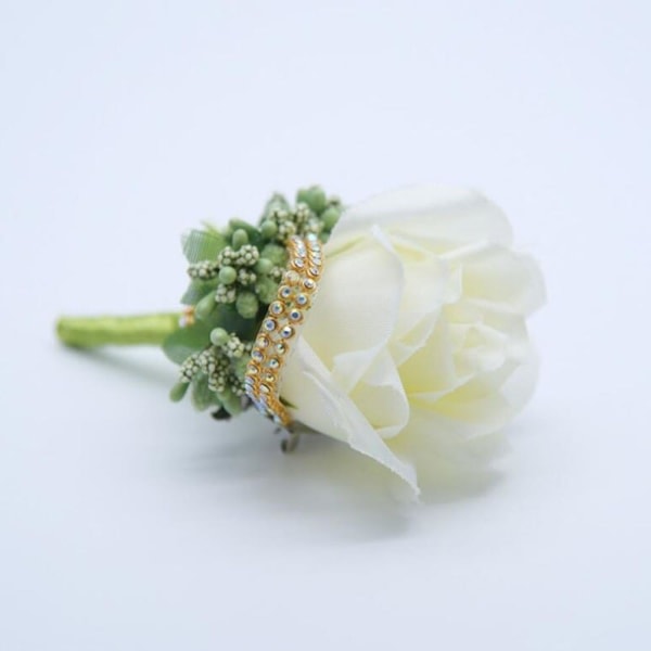 6 stk Kunstig Boutonniere Brud Boutonniere Corsage Rose Silkeblomst med nål og klips for bryllupsfest (lysrosa)