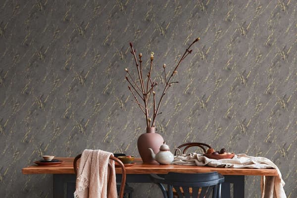 A.S. Création Elements 2 Industriel Tapet, Non-Woven Vinyl Antracit Guld Sort Stenlook, 10.05m x 53cm Rulle til Stue Kontor