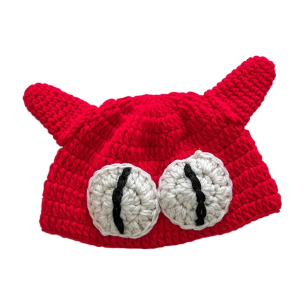 Suosittu virkattu kalastajan hattu pehmeä ämpärihattu Söpö käsintehty sarjakuva kissa korvat hattu tytöille lasten hattu Ihana neulottu pipo punainen