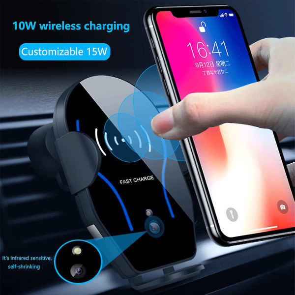 Trekantet automatisk fastspænding 10W hurtigopladning luftventil mobiltelefonholder infrarød sensor kompatibel med iPhone 11 Pro