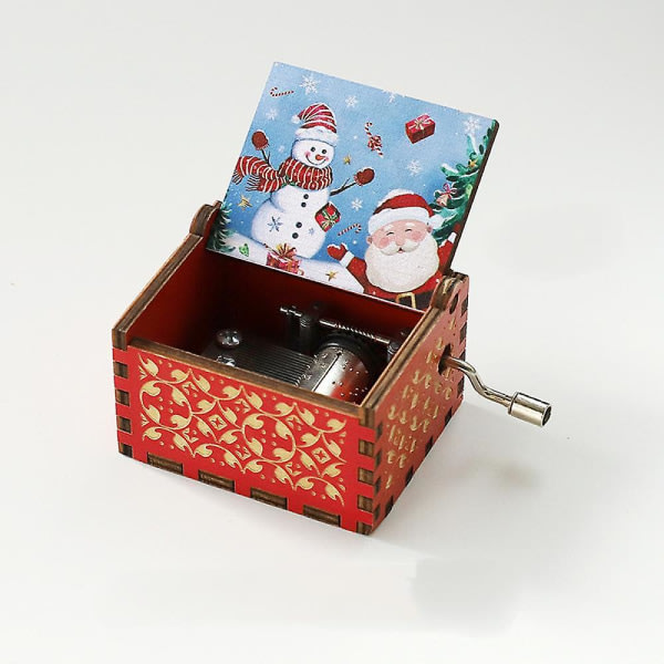 Speldosa i trä - Handvevad musikdosa Unik handgjord present, gravert design, perfekt för inredning i alla rum - Julklapp till barn. (Merry Red C)