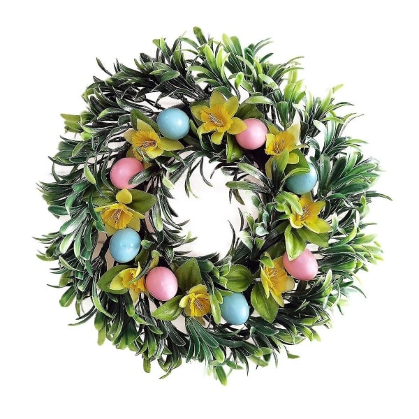 Påskekransdekorasjon blandede blomster og grønne blader krans for ytterdøren innendørs veggvindusdekorasjon 30cm 30cm