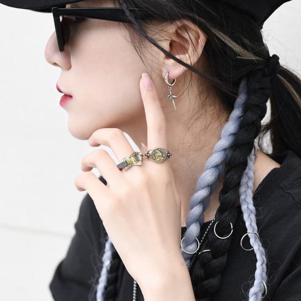Musik Elektrisk Gitarr Ring Punk Rock Justerbar Finger Ring Mode Öppen Ring Statement Smycken för män eller kvinnor