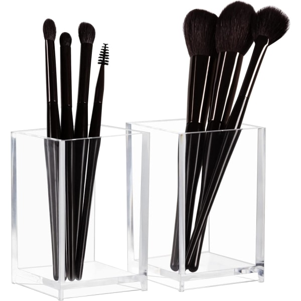 Genomskinliga sminkborsthållare - 2-pack, akryl kosmetisk borste Eyeliner förvaring för byrå och bänkskiva, skrivbordspenna Blyertskopp Pot