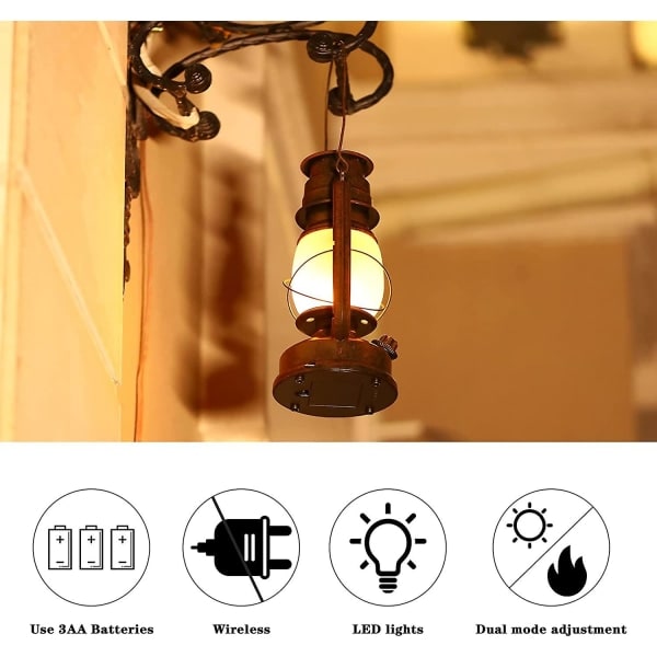 Led lyktalampa heminredningslampor Trådlös batteridriven, utomhuslykta, retrodesign, campinglykta, energisparlampa för veranda/terrass