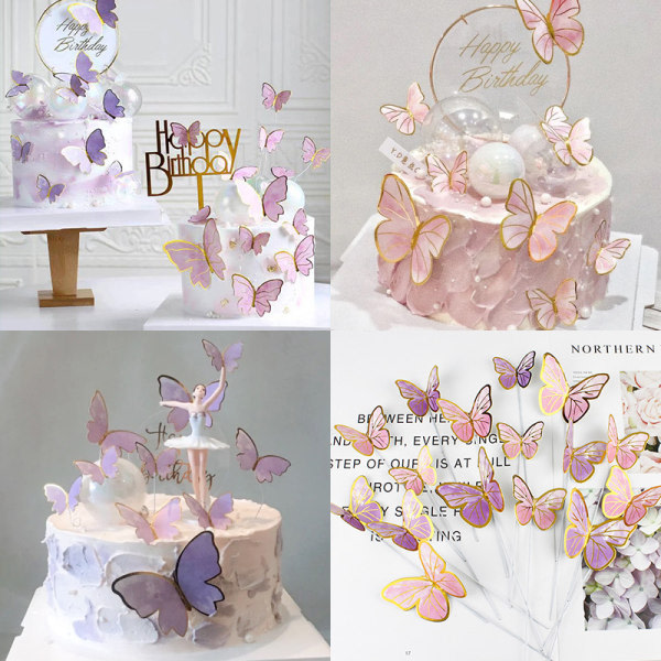 40st/ sett Butterfly Cake Toppers Bryllupsfest Baketilbehør Lilla en one size