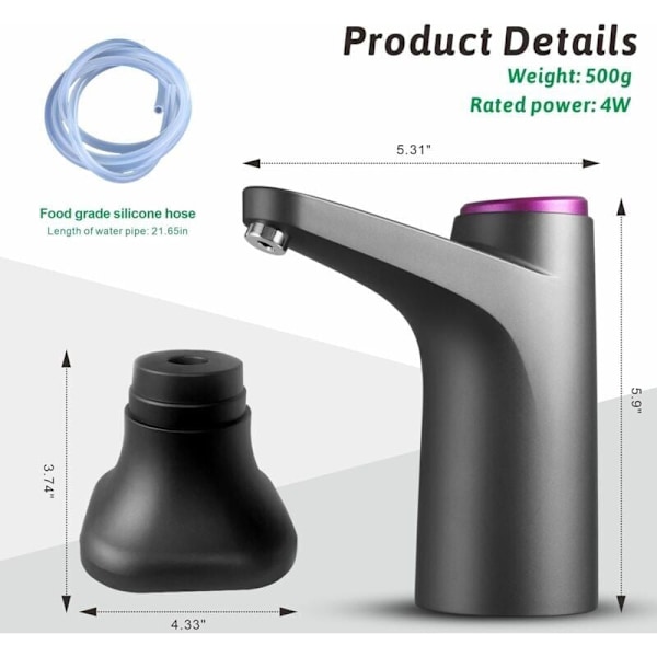 Elektrisk vanddispenser med dobbeltfunktion og standerbase, automatisk drikkevandsflaskepumpe med USB, universal til camping, kontor, hjem (sort)