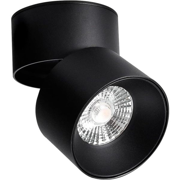 Justerbar loftslampe, stueloftslampe, 15W LED sort drejelig 3000K varm hvid, Ø90MM [Energiklasse A+], (sort), ladacèe