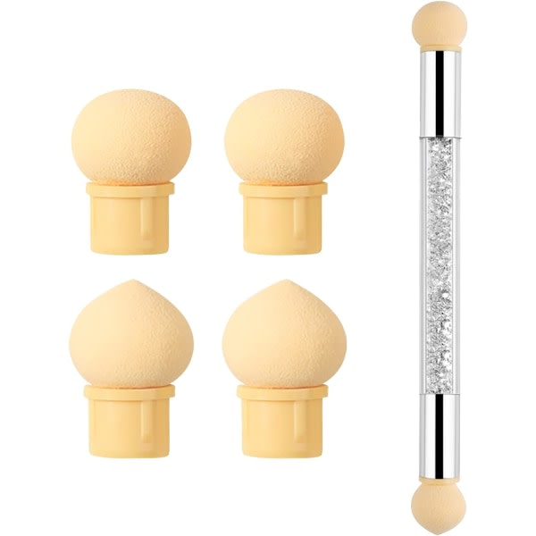 Nagelsvampar för Ombre, Sponge Nail Art Brush, Double Head Ombre Nail Sponge med 4 ersättningshuvuden, för Gradient Nail Design CDQ