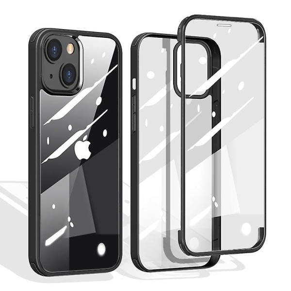 Reptåligt dobbeltsidig herdat glas+tpu Edge telefondeksel Telefonbeskyttelse for Iphone 13 6,1 tum Svart