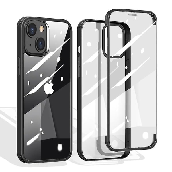 Reptåligt dubbelsidigt härdat glas+TPU-kant telefonskal Skydd för iPhone 13 6,1 tum Svart
