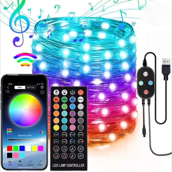 Led-lampor för sovrum 32,8 fot 100 LED Music Sync Färgskiftande LED Strip L