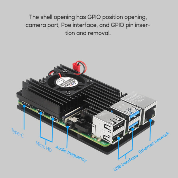 Alumiiniseoskuori Raspberry Pi 4 4B:lle Passiivinen jäähdytys Metallikuori Pi 4B:lle