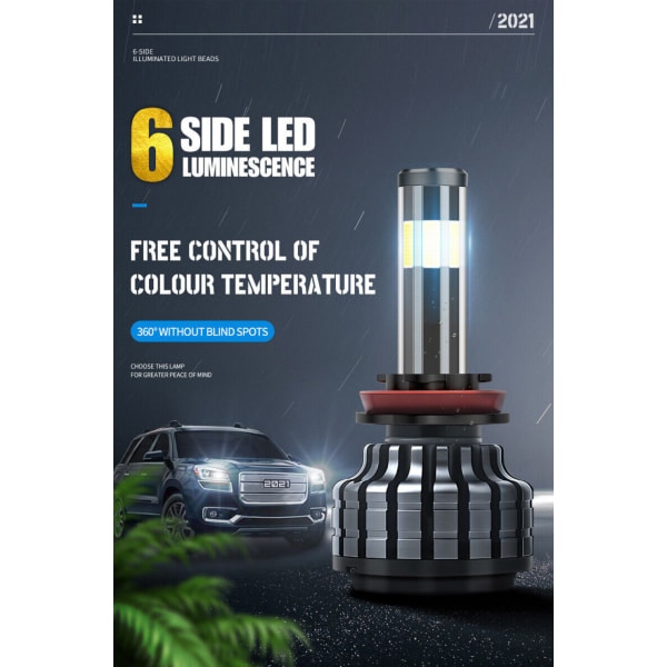 360° 6-sidig H13/9008 LED-frontlykt høy/lavlys 200W 20000LM 6000K