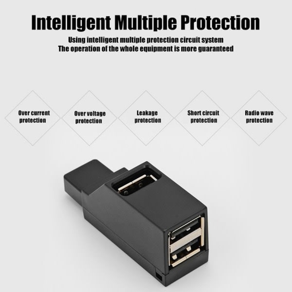 Trådløs USB 3.0 HUB Adapter Extender Mini Splitter Box 3 porter Balck USB 3.0 Balck USB 3.0