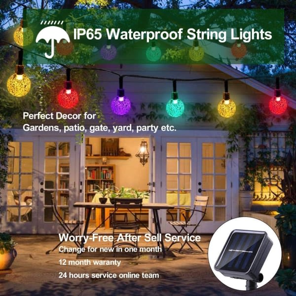 Solcellslampor för utomhusbruk, Vattentät 50 LED 24Ft Trädgårdssolceller Kristallkula Utomhus String Lights Solcellslampor (färgad)