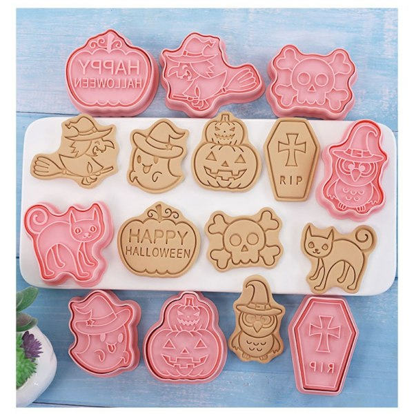16 stk Halloween kageform Pumpor Skull Pressable Kex Stämpler Form Cookie Prägling Kaka Dekoration Tool