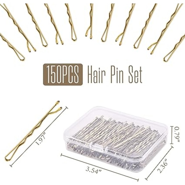 Hårnålar, 150 st hårnålar för kvinnor, metallbulleklämma, hårklämmor, set för kvinnor, flickor och frisörsalong (guld) CDQ