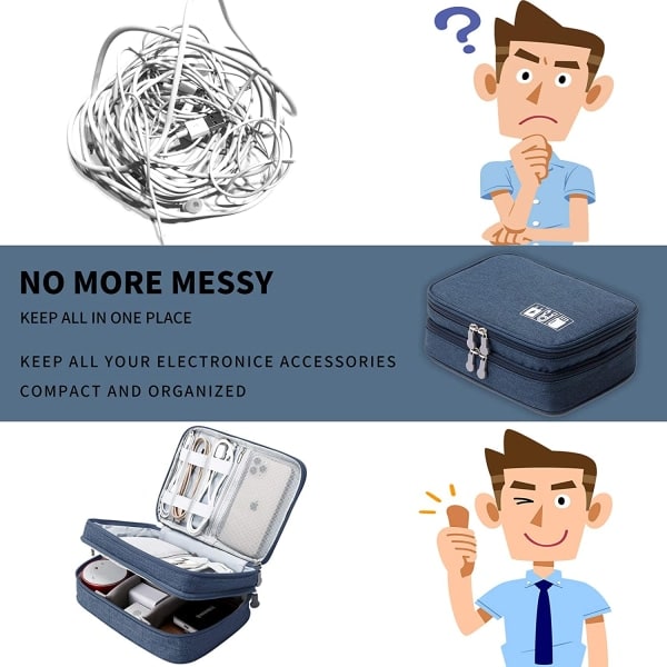 Ressladd Organizer, bärbara elektroniktillbehör Bärväska Case för kabel, sladd, laddare, hårddisk, hörlurar, mörkblå