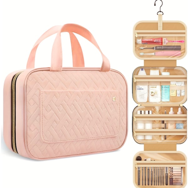 Transparent Hängande Toalettväska för Fullstora Behållare, Stor Rosa Rese Kosmetik Organizer pink