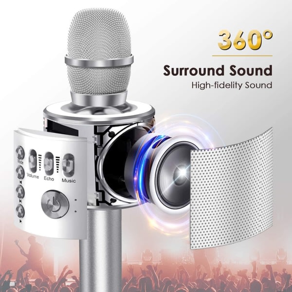 Trådløs håndholder mikrofon Skyddsmikrofonhögtalare USB Opladningsbar Bluetooth-kompatibel KTV Karaoke Machine Player Gold