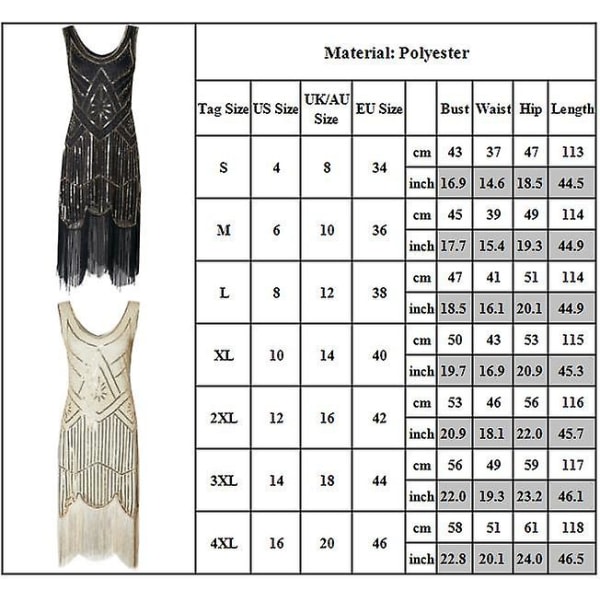 1920-talls Damekjole Frynser Flott Gatsby-kostymekjole 20-talls paljetter Perler Vintage 4XL Beige