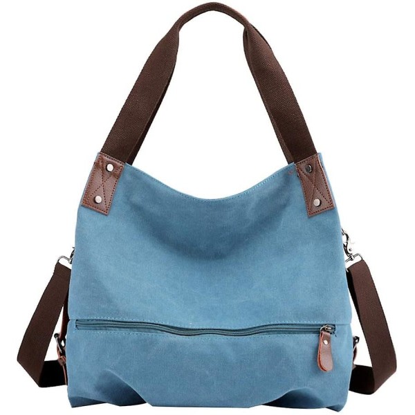Axelväska i canvas för fritid för kvinnor, Axelväska, Shopper-handväska, Bucket Bag (blå)