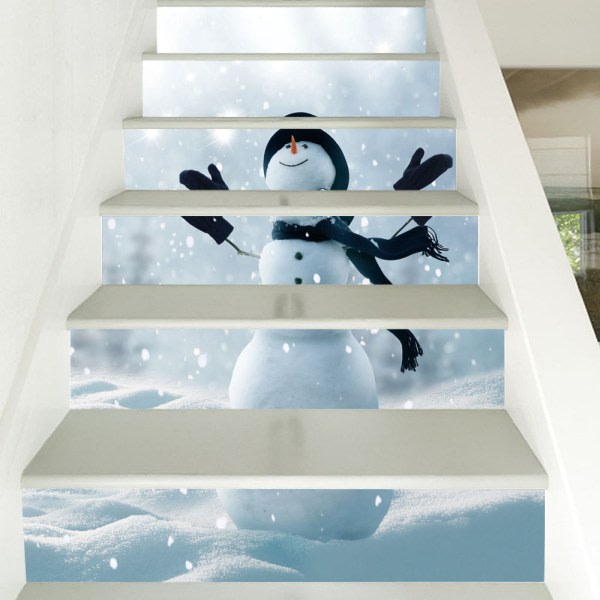 Vattentäta 3D-jultrappklistermärken för trapprenovering，Snögubbe omfamnar 3D-trappor för vattentätning, mode, unikhet, trappsteg, väggdekor, Hom
