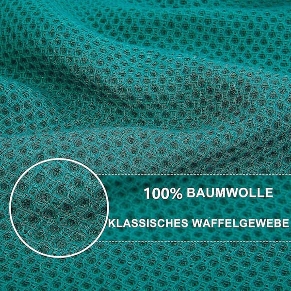 6-pack Bomulls Våffelväv Köksdisktrasor, Ultra Mjuka Absorberande Snabbtorkande Diskhanddukar Blågrön 34*73cm Blue-green