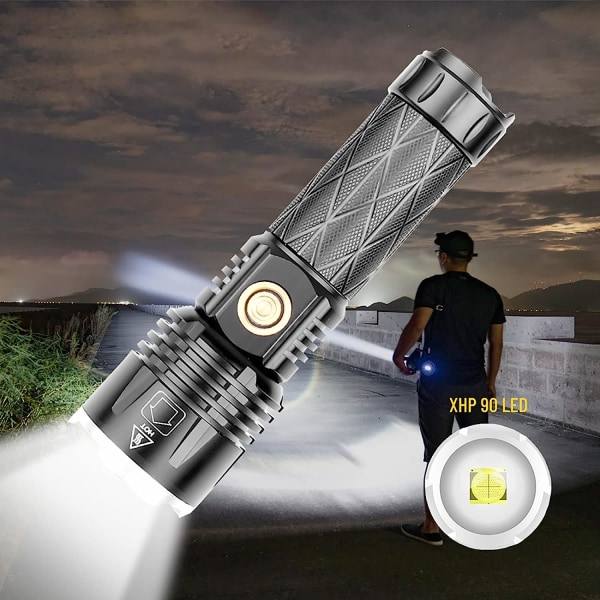 XHP90 LED Ficklampa, TPYC-C High Recharge Ficklampa Ultra