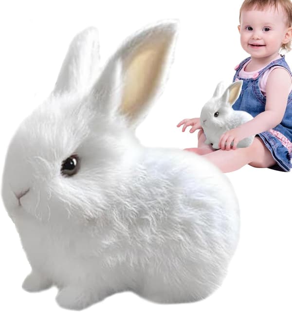 Interactive Rabbit Plush Toy, Realistic Hopping Rabbit Toy Interactive Rabbit Toy for Easter, Electric Rabbit Toys (Pink) white